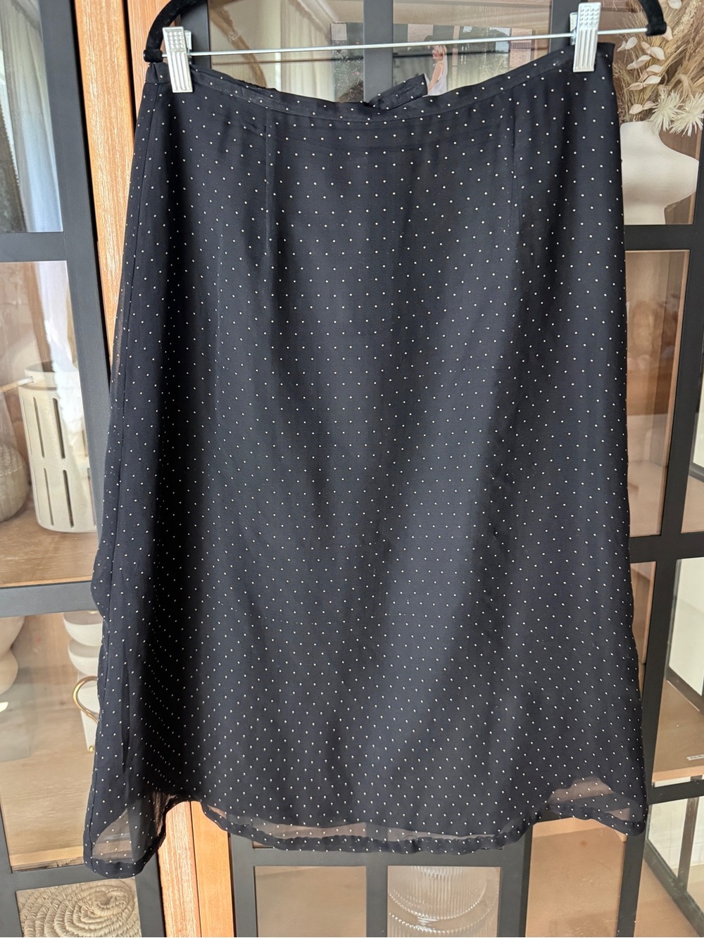 Vintage 100% silk midi skirt polka dots 90s y2k low rise maxi a-line beige lined